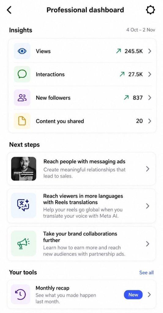 Open your Instagram profile and tap Professional Dashboard Open your Instagram profile and tap Professional Dashboard